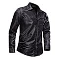 Miniatyrbilde 2 av 4: Menn's Glossy Lomme Langærmet Lapel Trykket Skjorte Black M