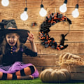 Miniatyrbillede 3 af 7: Halloween Halvmånekrans med Lys, Sort Måneblomst og Kattekrans Style 1