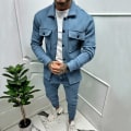 Miniatyrbild 2 av 8: Män Herr Tracksuit 2-delad Corduroy Träningsdräkt Vinterkläder Light Blue S