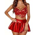 Miniatyrbillede 1 af 3: Rave-Outfit til Kvinder med Pailletter og Frynser Red M