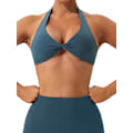 Miniatyrbilde 1 av 5: Trenings-BH for kvinner, ryggløs halter-BH Blue S