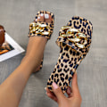 Miniatyrbild 4 av 8: Kvinnor Open Square Toe metallkedja Leopard tofflor 39