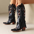 Miniatyrbild 2 av 5: Damskor Cowgirl Boots Knähöga Fransboots Tassel Western Boots Black 39