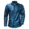 Miniatyrbilde 1 av 6: Menn's Glossy Lomme Langærmet Lapel Trykket Skjorte Blue M
