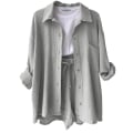 Miniatyrbild 1 av 6: Dam 2-delad byxa set Linne Shirtort set Light Gray L
