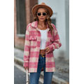 Miniatyrbillede 3 af 7: Dametøj Langærmet Casual Plaid Shacket Jakker Skjorter Lapel Tweed Peacoat Pink M