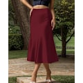 Miniatyrbilde 4 av 10: Elegant satengskjørt for kvinner, høy midje, A-linje, midi-skjørt Dark Pink XL