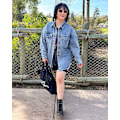 Miniatyrbillede 3 af 6: Dame Oversized Denimjakke Casual Lang Boyfriend Distressed Jeanshirt White L