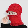 Miniatyrbillede 8 af 8: Fleeceforet Beanie Hat til Kvinder Vinterhat Halsklæde Maske Sæt Red