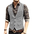 Miniatyrbild 1 av 10: Herrar Herringbone Tweed Ylle Väst Enknäppt Slim Fit Väst Light Grey L