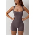 Miniatyrbilde 5 av 6: Kvinners stroppet tanktopp med firkantet hals, bodycon stretch shorts jumpsuit Grey S