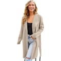 Miniatyrbillede 2 af 5: Dame Lang Uldbluser Cardigan Let Casual Frakke Beige L