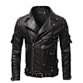 Miniatyrbillede 1 af 9: Mænds Lapel Biker Læderjakke 4XL