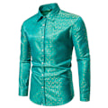 Miniatyrbillede 2 af 8: Mænds Casual Langærmet Lapel Trykt Knapløs Skjorte Green M