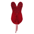 Pikkukuva 2 / 5: Naisten V-kaula Sexy Sametti Olkaimettomassa Bodysuit Jumpsuit Rakastava Syvä Red XL