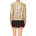 Miniatyrbilde 3 av 5: Kvinners Sequin Fitted Lang Ermet Glidelås Blazer Bomberjakke Gold L