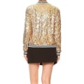 Miniatyrbilde 3 av 5: Kvinners Sequin Fitted Lang Ermet Glidelås Blazer Bomberjakke Gold M