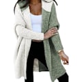 Miniatyrbillede 1 af 6: Dame Langærmet Hættetrøje Strikket Cardigan med Åben Front Green L