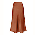 Miniatyrbilde 1 av 10: Elegant satengskjørt for kvinner, høy midje, A-linje, midi-skjørt Brown M