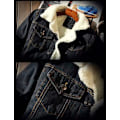 Miniatyrbillede 5 af 6: Mænds Lapel Sherpa Fleeceforet Tyk Denim Jean Trucker Jakke Frakker Black XL
