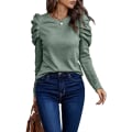 Miniatyrbillede 1 af 6: Dame Bluser med Rund Hals, Puffærmer og Slim Fit Green XL