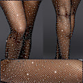 Miniatyrbillede 9 af 10: Kvinders Glimmer Rhinestone Fiskenetstrømper Black