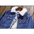 Miniatyrbillede 5 af 10: Mænds Lapel Sherpa Fleeceforet Tyk Denim Jean Trucker Jakke Frakker Dark Blue M
