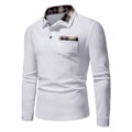 Miniatyrbillede 2 af 10: Mænds Langærmet Plaid Patchwork Lapel Casual Skjorte White M