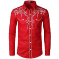 Miniatyrbild 1 av 5: Herrar Western Cowboy Skjorta Mode Slank Passform Design Red 3 L