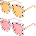 Miniatyrbilde 1 av 7: 2 stk. Oversize Firkantede Glitrende Solbriller Retro Tykke Ramme Solbriller Yellow+Pink