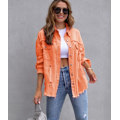 Pikkukuva 3 / 4: Keskipitkä Reikäinen Löysä Denimtakki Naisille Orange M