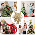 Miniatyrbild 5 av 5: 3D Hollow Glitter Lighted Gold Snow Tree Topper Gold Snowflake