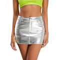 Miniatyrbild 6 av 7: Dam Kjol, Hög Midja, Bodycon, Mini, Konstläder Silver M