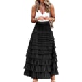 Miniatyrbild 1 av 7: Dam Tulle Maxi-kjol A-linje Rynkad Mesh Hög Midja Underkjol Black S