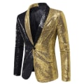 Miniatyrbillede 1 af 3: Sequin Glitter Blazer til Mænd med En Knap og Spids Krave Tuxedo Jakke black and gold S