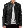 Miesten Slim Fit -nahkatakki pystykauluksella Black L