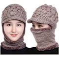 Miniatyrbillede 1 af 8: Fleeceforet Beanie Hat til Kvinder Vinterhat Halsklæde Maske Sæt Khaki
