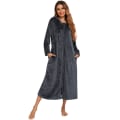Miniatyrbillede 1 af 5: Dame Zip Up Robe Sweatshirt Robe Lang Hættetrøje Grey L