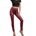 Miniatyrbild 2 av 11: Leggingsbyxor i konstläder för kvinnor wine red M