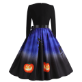 Miniatyrbild 3 av 4: Klänning för Halloween Pumpa Ghost Print Klänning för kvinnor blue XL