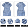 Miniatyrbilde 5 av 8: Kvinners kortærmet knappestoppende flytende lagdelt babydoll-denimkjole Light Blue M