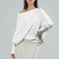 Miniatyrbild 7 av 8: Damernas Batwing Överdimensionerade Tröjor Asymmetriska Off Shoulder Båthals Wrap Tunika Toppar Wine Red M