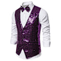 Miniatyrbillede 9 af 9: Mænds Skinnende Sequin Vest V-Hals Regular-Fit Festkjole Suit Waistcoat Butterfly 2 Dele Red M