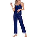 Miniatyrbilde 4 av 5: Dame 4-delt Pyjamassett Silke Satin Søvnklær Sexy Pjs Loungewear Navy Blue M