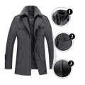 Miniatyrbild 4 av 5: Enkelknäppt Military Peacoat i ull för män grey XL