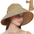 Kvinnors Vikbara Halm Solskydd med Bred Brätte Strandhattar Khaki