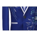 Miniatyrbild 4 av 5: Herrar Sequin Kostym 2-delad Set Enknappig Blazer Outfit Blue 2XL