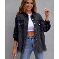 Pikkukuva 3 / 5: Keskipitkä Reikäinen Löysä Denimtakki Naisille Black M