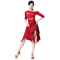 Miniatyrbillede 2 af 4: Kvindes Latin Salsa Ballroom Dansekjole Sexy Top og Side Split Fringe Danse Skørt Red L
