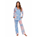 Miniatyrbild 1 av 7: Pyjamas Set för Kvinnor, Långärmad, Knappar, Nattkläder, Bomull, Pj-Set Pink Blue M
